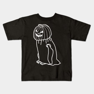 Minimal White Line Penguin Wearing Halloween Horror Costume Kids T-Shirt